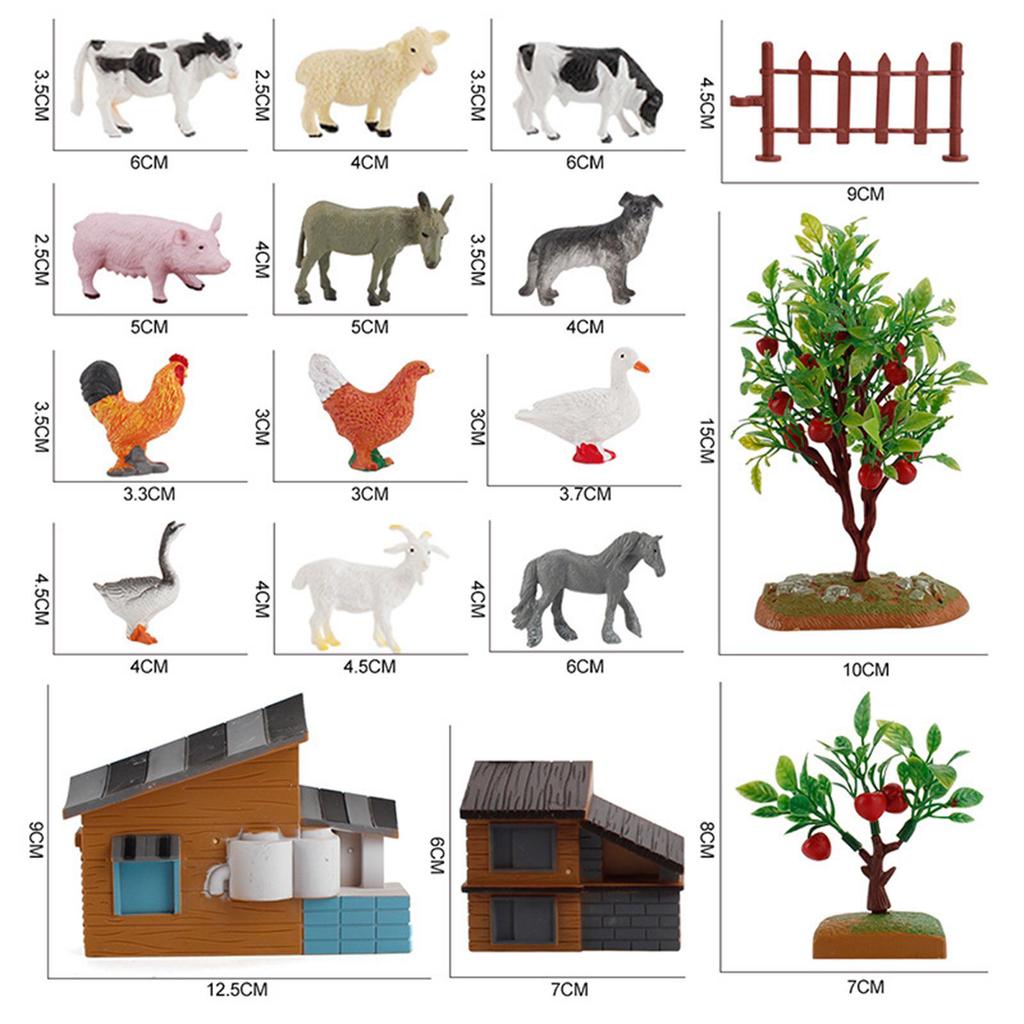 21Pcs Farm Figures Contains Fences Animals Plastic Animal