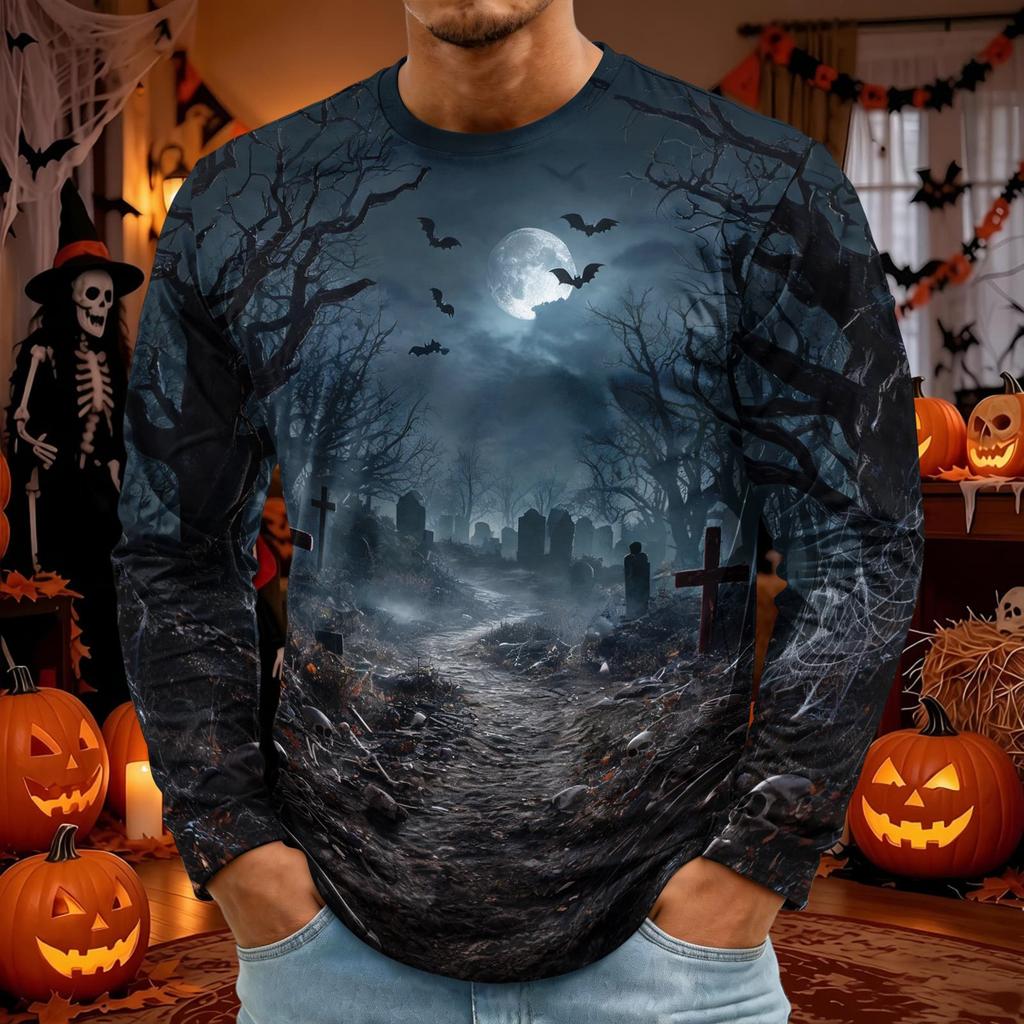 Men's Halloween Print Round Neck Long Sleeve T-Shirt