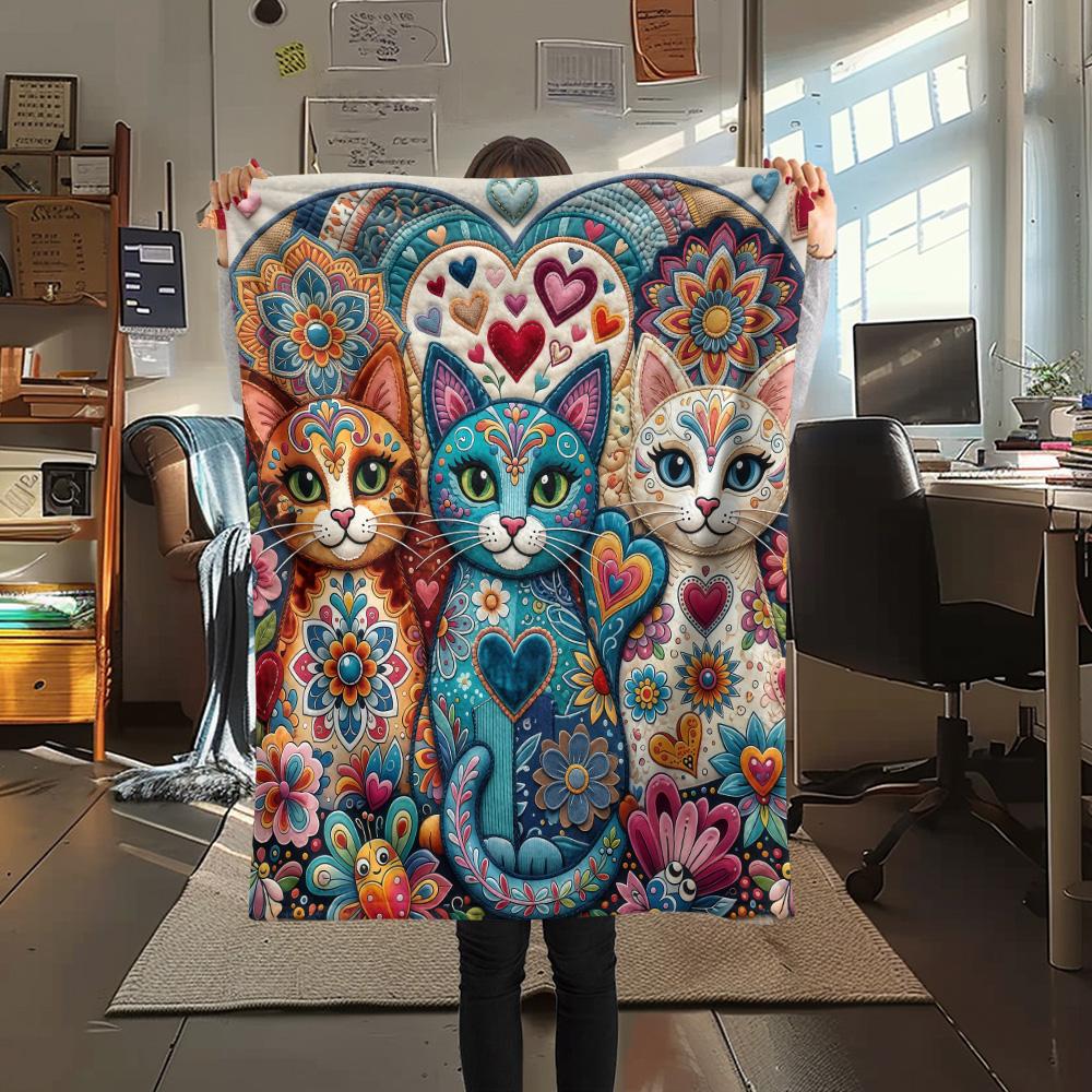 1PC Cat Styles Print FlAannel Blanket, High quality Comfortable for All Seasons, Home Decor, Warmth and Comfort