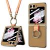 Luxury Plating Leather Shoulder Strap Case For Samsung Galaxy Z Flip 6 Screen Glass Ring Holder Cover For Galaxy Z Flip 5 Cases