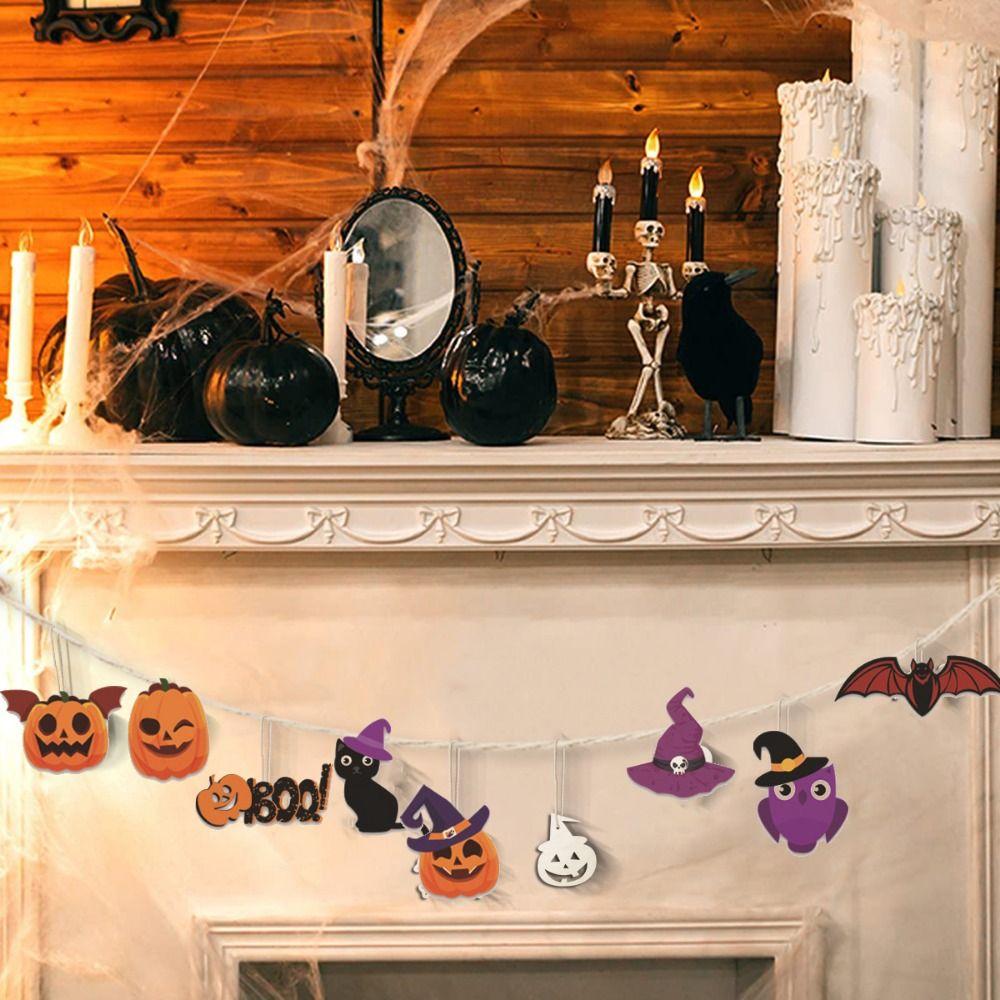 12pcs/set DIY Pumpkin Bat Ghost Pendant Cartoon Halloween Paper Hanging  Cosplay Party