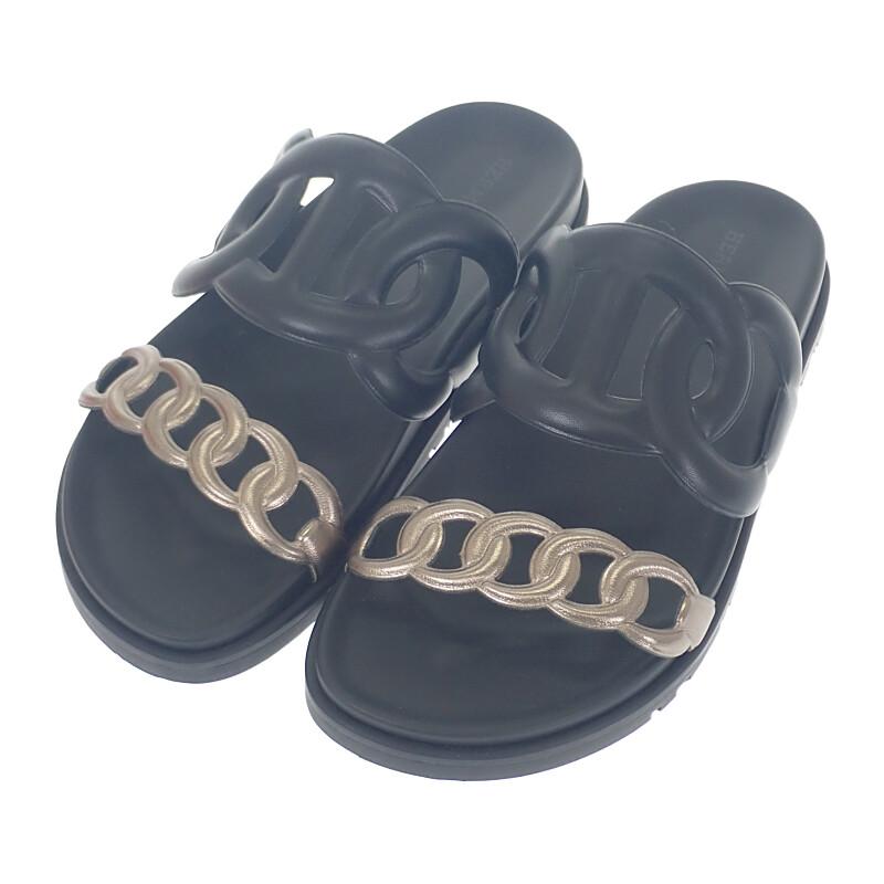 HERMES  H241017Z_02375  Sandals Black/blonde Calfskin/rubber Women