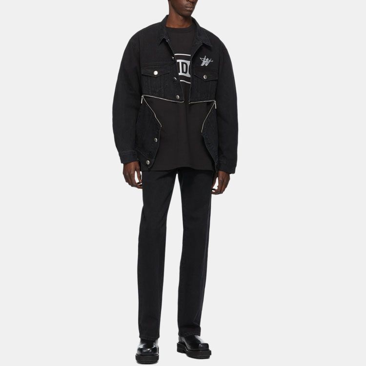 WE11DONE Classic Art Logo Wd Logo Single-Breasted Badge Denim Jacket Unisex Jacket Black WD-DJ6-20-060-U-BK