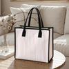 Pink Stripe Tote Bag Large Capacity Casual Handbag for Daily Shopping Travel Use