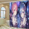 Rideau de douche blanc Rem Re Zero Anime pour le jeu, Rideau de douche décoratif pour salle de bain, Rideau de douche imperméable avec crochets