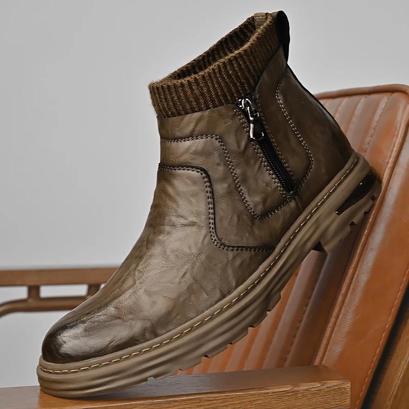 Brand Men's Genuine Leather Boots Winter Outdoor High Quality Hiking Boots Handsome Motorcycle Boots Men's Formal Boots