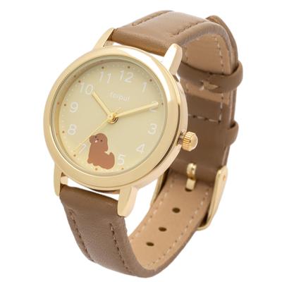 Fieldwork Analog Watch with Leather Animal Soft and Round Toy Poodle Women's Strap, Watch, Design, Brown, JN035-4