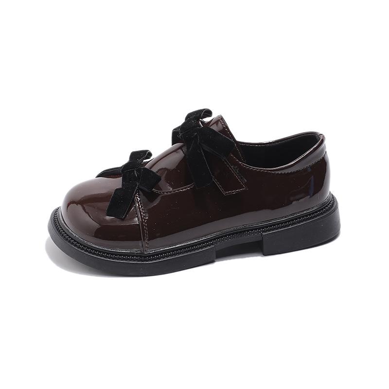 Korean Style Mirror Finish Girl's Leather Loafers with Double Bows - Spring 2026 Princess Shoes