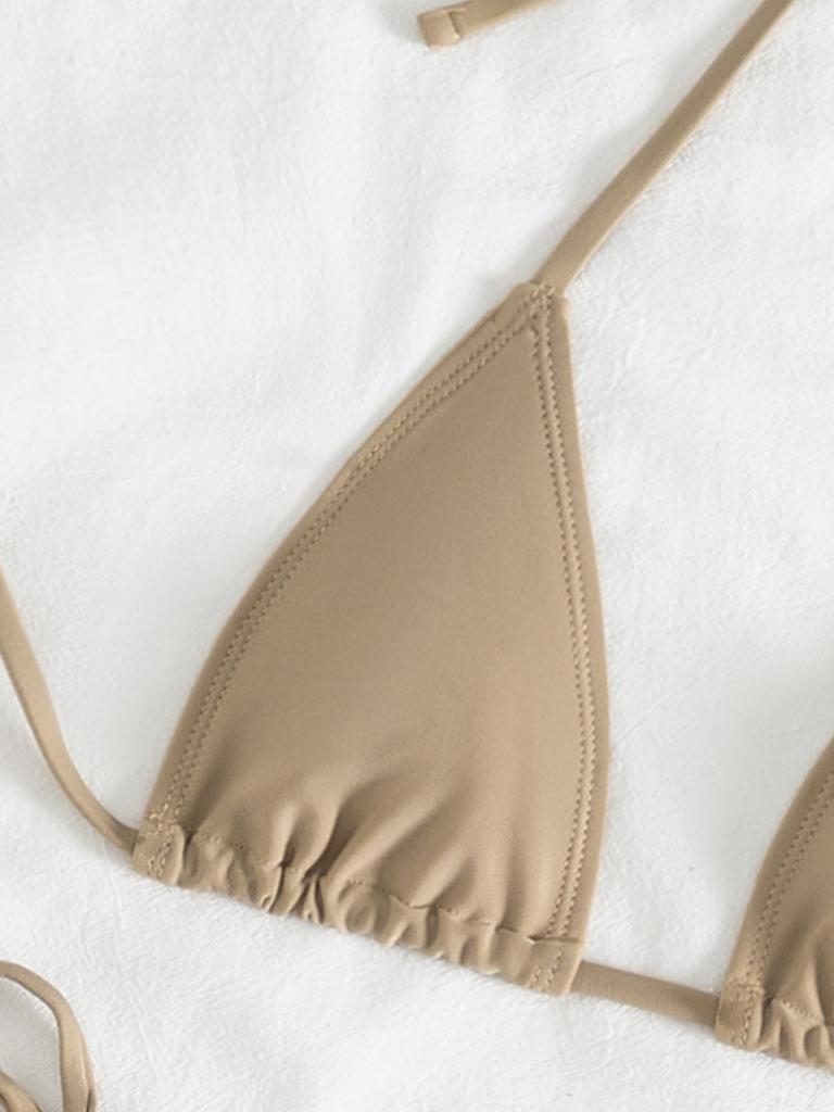 New Khaki Bikini Set 2025 Women Hollow Out Chain Skirt 3 Piece Swimsuit Beach Bathing Suit Push Up Holiday Swimwear Biquini