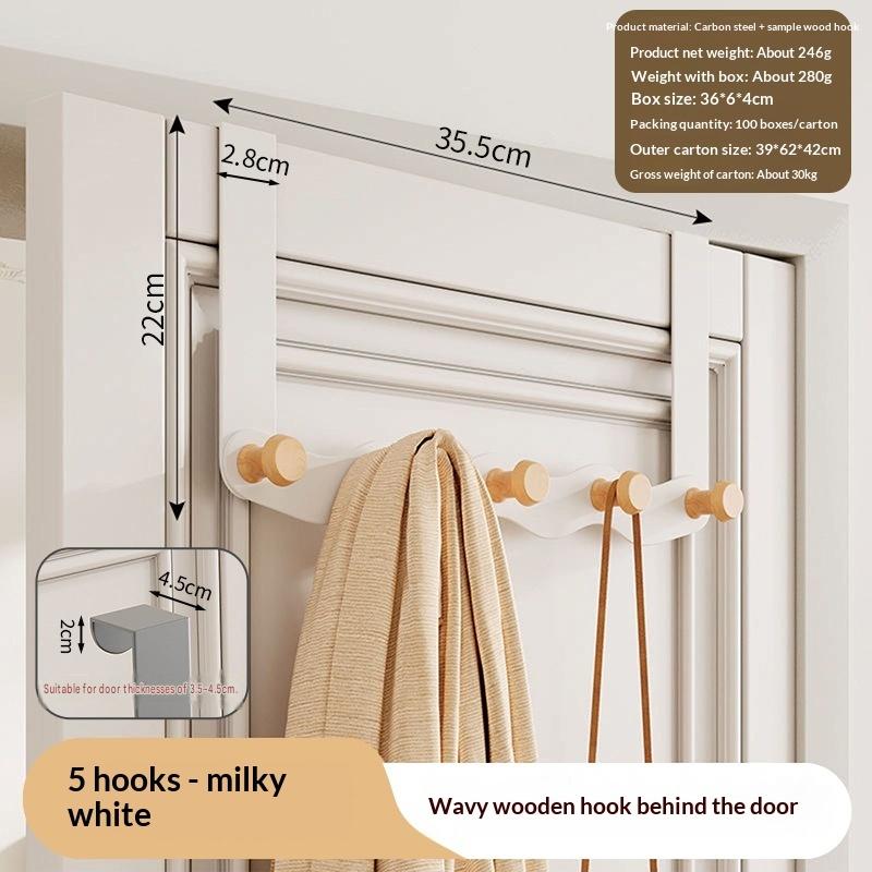 1Pcs Over The Door Coat Hook Rack 5/7 Sturdy Wood Knobs No Drill Installation For Hanging Bags Coats Towels In Entryway Bedroom