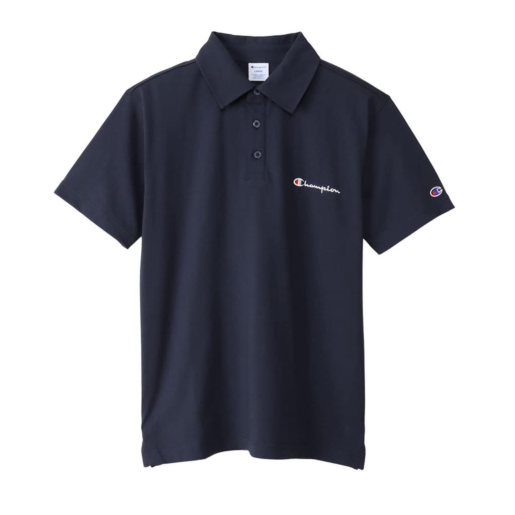 Champion Basic Polo Shirt with Embroidered Script Short Size XL Men's Logo, Sleeve, 100% Cotton, Navy, (C3-X361Z)