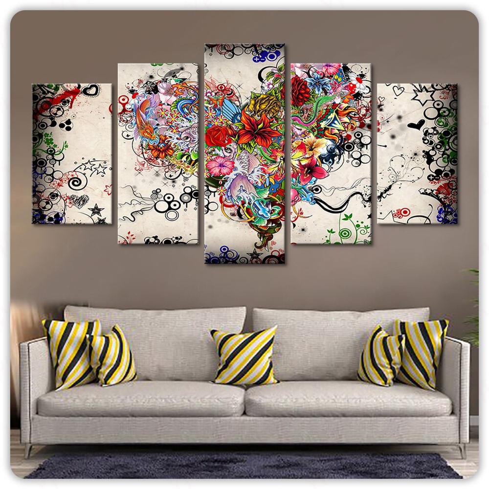 5 Pieces Wall Art Canvas Painting Abstract Colorful Flowers Poster Modern Bathroom Modular Pictures Decoration Free Shipping