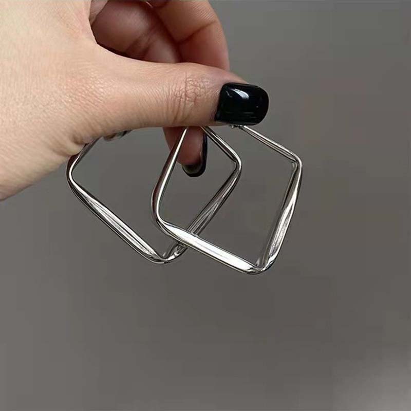 Vintage Sliver Color Big Square Hoop Earrings for Women Men Exaggerated Punk Metal Geometric Round Earrings Jewelry Gift
