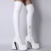 Damen Schwarze Pyramiden High Heels Oberschenkelhohe Stiefel Sexy Plateau Weiß Overknee Partyschuhe Hohe Qualität Große Größe 43