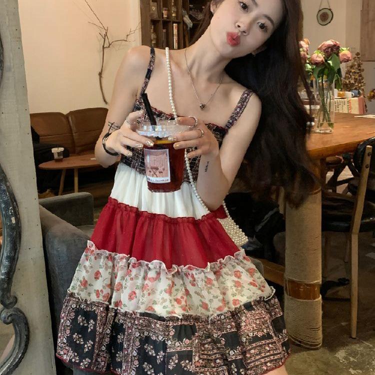 2026 Retro Floral Chiffon Sling Dress for Petite Women