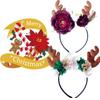 Festive Red Velvet Reindeer Antlers Headband With Floral Design For Girls