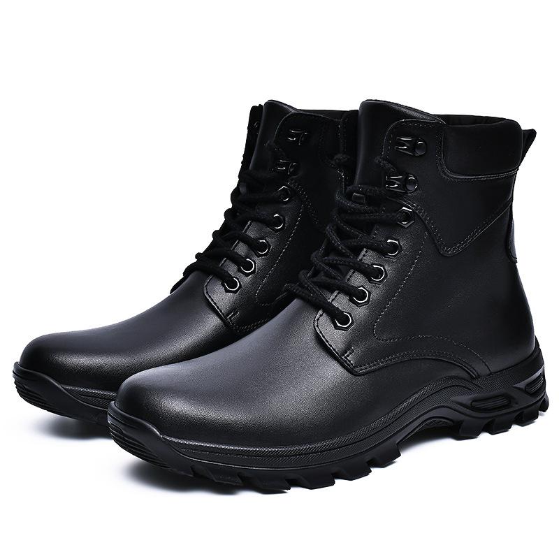 Men s Retro Round Toe Genuine Leather Lace-up Work Boots - Breathable, Low Heel Fashion Shoes 45