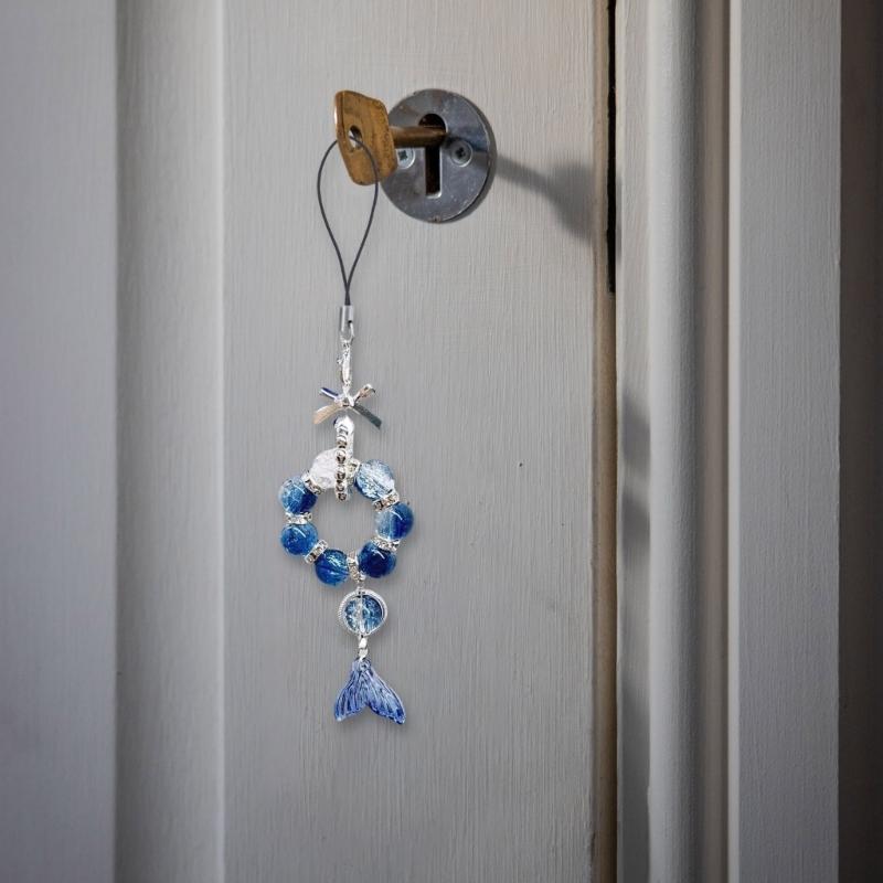 Trendy Fish Tail Phone Charm with Bowknot Pendant Handmade Beaded Keychain Ornament Backpack Accessory for Daily Use