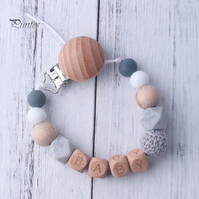 Puntos Baby Silicone Wooden Pacifier Clip Chain Beads Teether Nipple Soother Holder