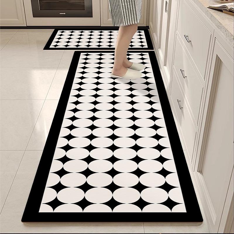 Kitchen Carpet Non-slip Waterproof Oil-proof Floor Mat Black White Plaid Interesting Rug Long Strip Home Decoration Foot Mats