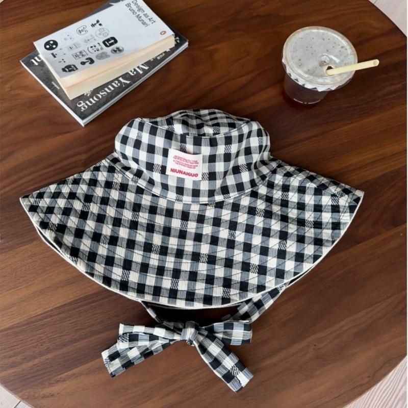 1 Brand New Double-sided Fisherman Hat, Checkered Wide Brimmed Summer Hat, Travel Sun Protection Foldable Women's Beach Hat