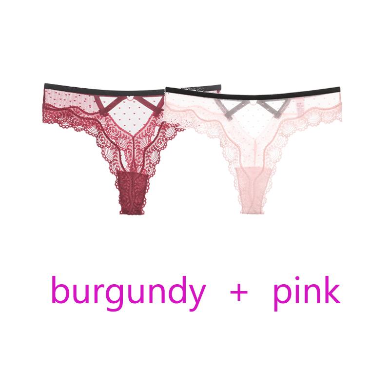 TERMEZY 2Pcs/Lot Sexy Lace Panties Women Low-waist Underwear Hollow Out Transparent Thong Female Seamless G-string Lingerie Underpant