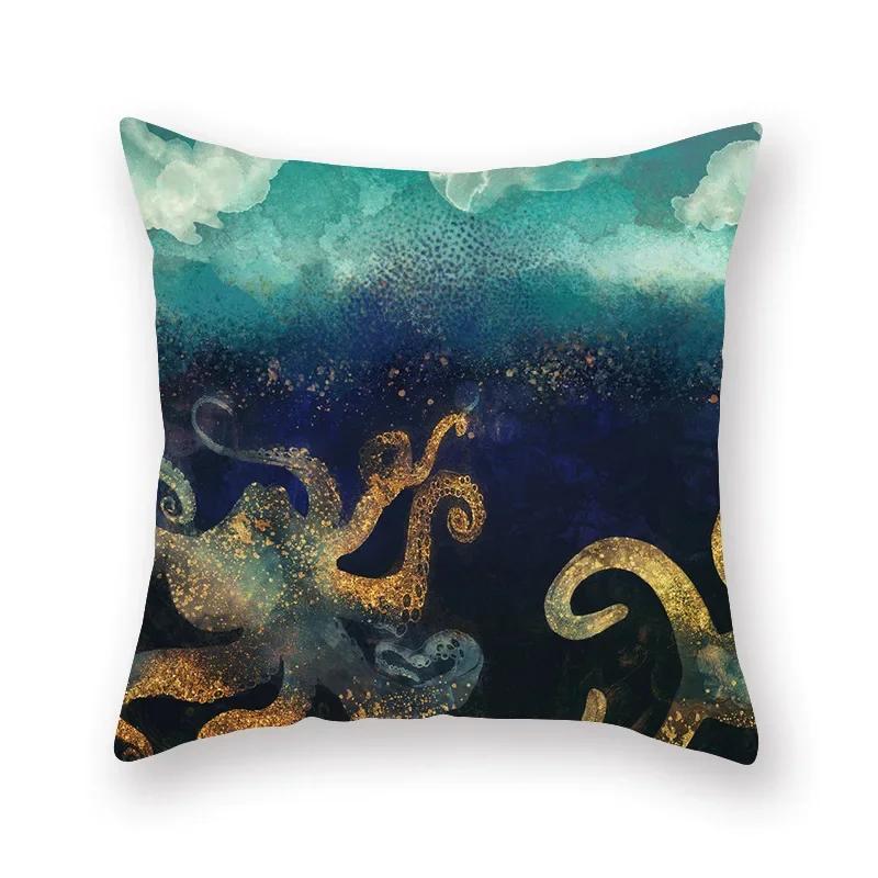 45x45cm Abstract Art Geometric Mountain Sunset Octopus Creative Pillow Cover Sofa Office Seat Cushion  Home Decoration