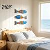 Wooden Fish Wall Art 3Pcs Decor, Boho Polka Dot Painted Ornaments, Ocean Modern Minimalist Theme Hanging for Bathroom Nursery Bedroom Living