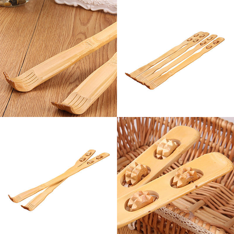 18" Handy Bamboo Massager Back Scratcher Wooden Body Stick Roller Itch Relaxer