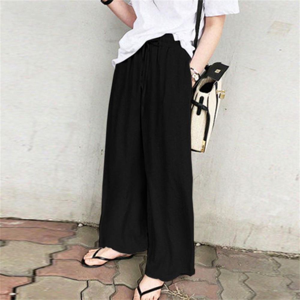 Spring Autumn Women's Wide Leg Pants Plus Size High Waist Solid Color Loose Cotton Linen Pants