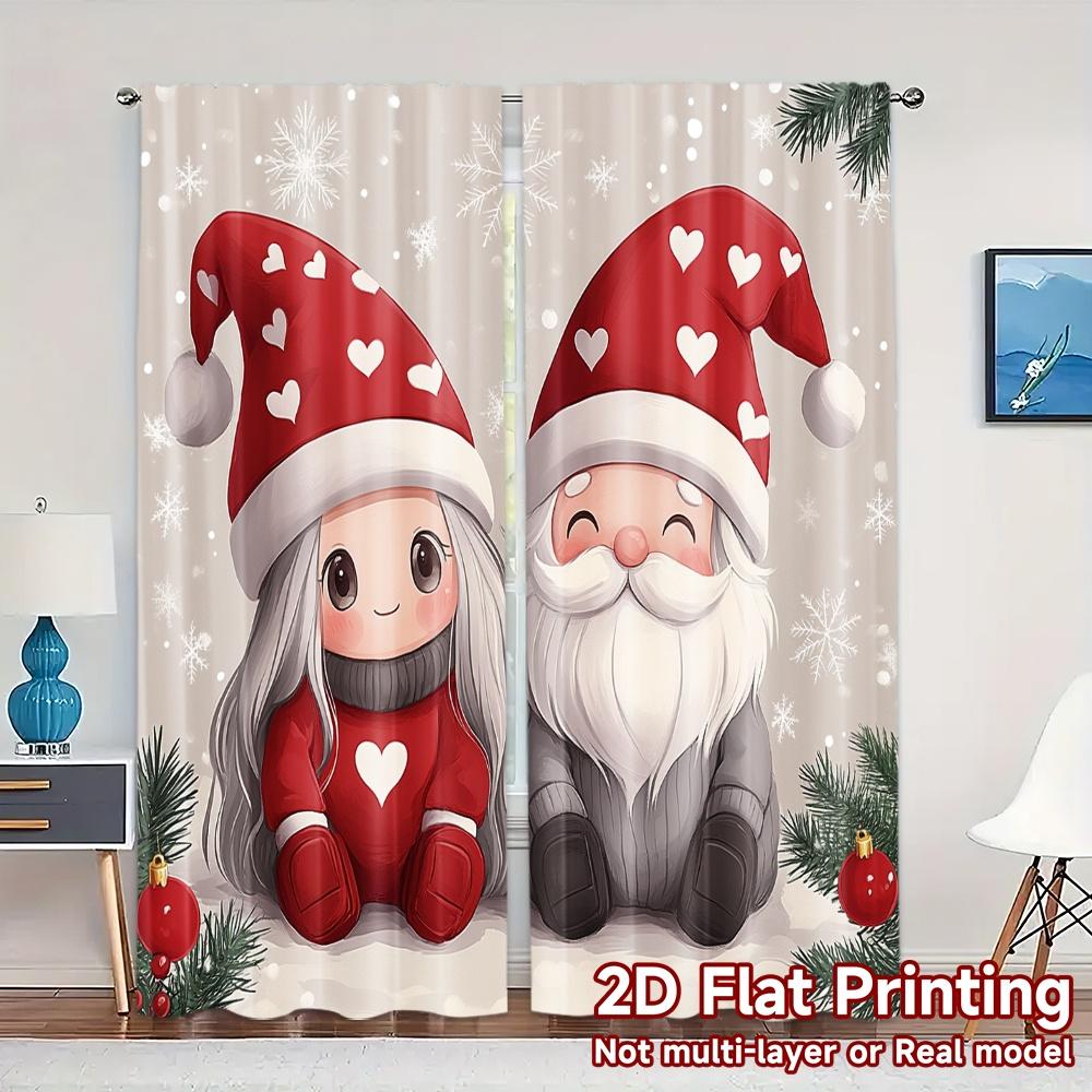 

2pcs,Curtains Cute Santa Couple Christmas Hearts (2) Popular Light Filtering Curtains Prints Light Filtering Curtains 52.50×116.00 CM 2pcs