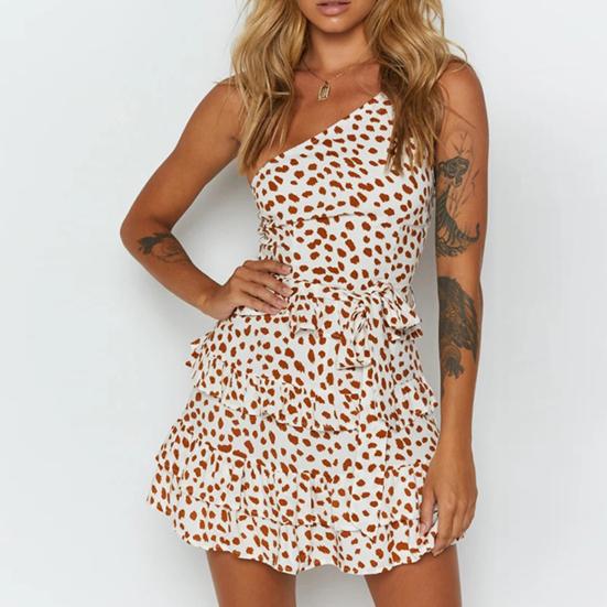 

Leopard Dot Dress Casual Orange Spot Printing Soft Autumn Beach Dress
