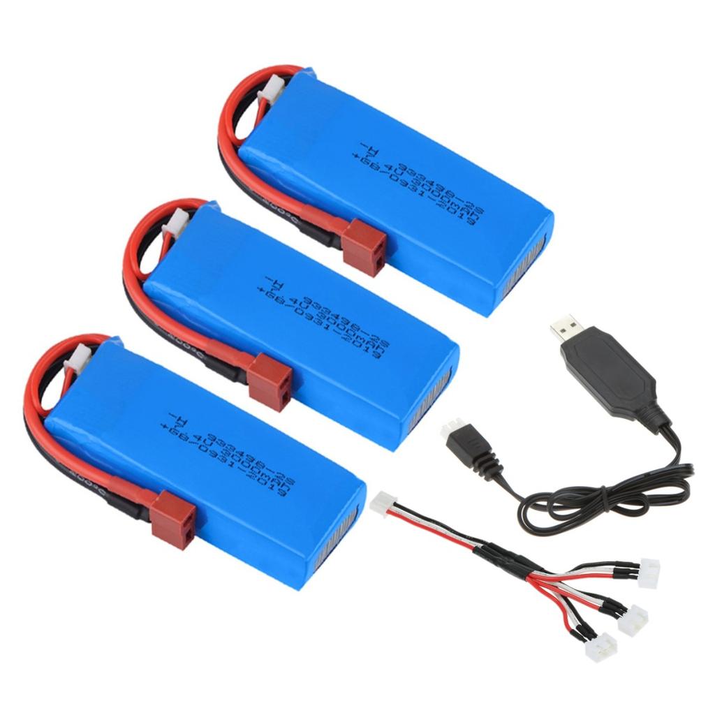 3000mah 7.4v Lithium Battery + Usb Charging Cable Set For Wltoys 144001