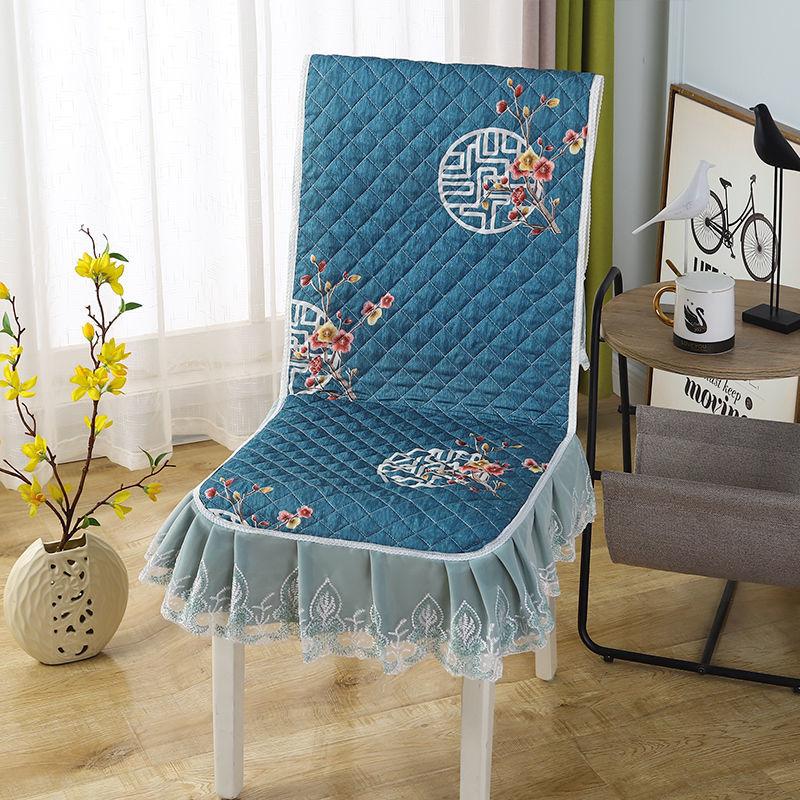 Blue One-piece Chair Cover Table Cloth Dining Chairs Mat Seat Cushion Anti-skid  Lace Chair Cushion Dustproof Cloth Wedding Party Home Decoration