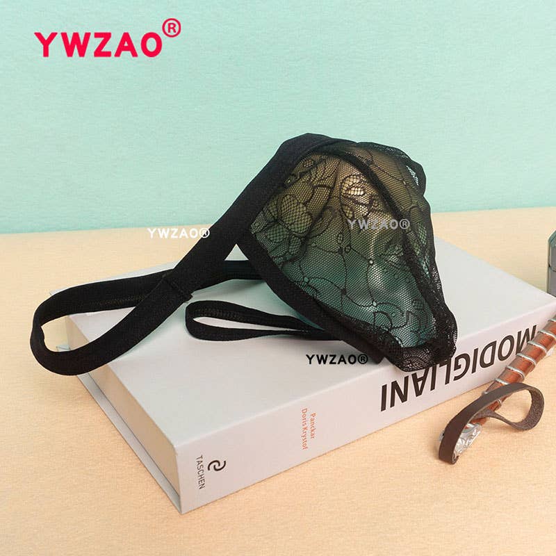 YWZAO Tapón Anal Insertable Ropa Interior Masculina Tanga Encaje Negro N12