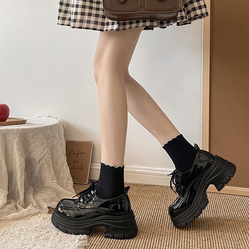 Black British style platform with skirt and small leather shoes for women's early spring new heightening retro versatile Japanese jk single shoes