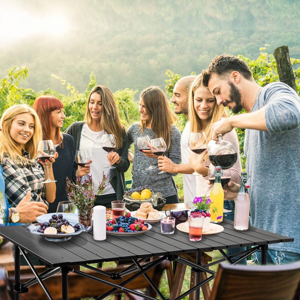 Night Cat Outdoor Table Folding Table Height Adjustable Camping Table Aluminum Roll Table Portable Waterproof Load Capacity 75kg BBQ Easy To Assemble