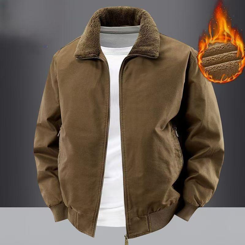 Men's Winter Air Force Pilot Jacket with Lambswool Fur Collar and Thickened Velvet Cotton, Loose Fit