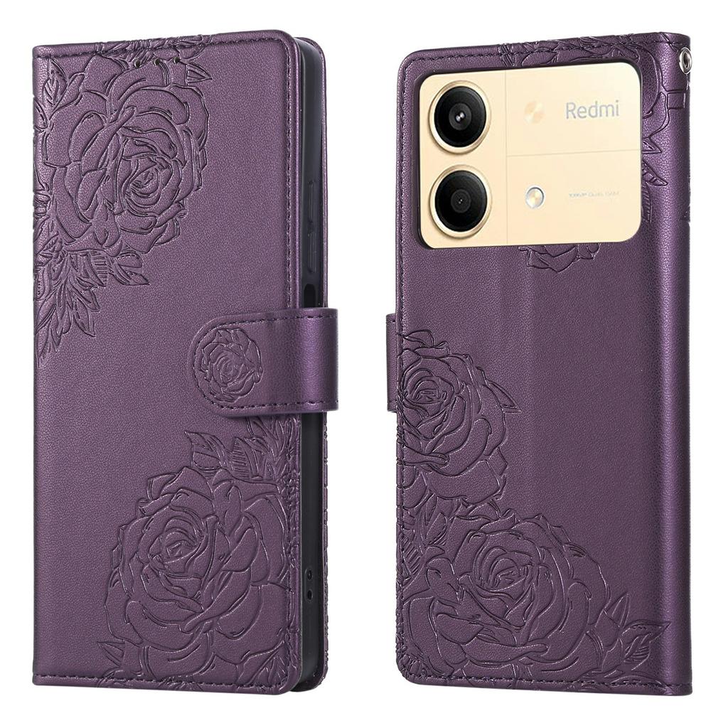 For Xiaomi Redmi Note 13R Pro 5G Case Rose Flower PU Leather Wallet Phone Cover with 3 Card Slots
