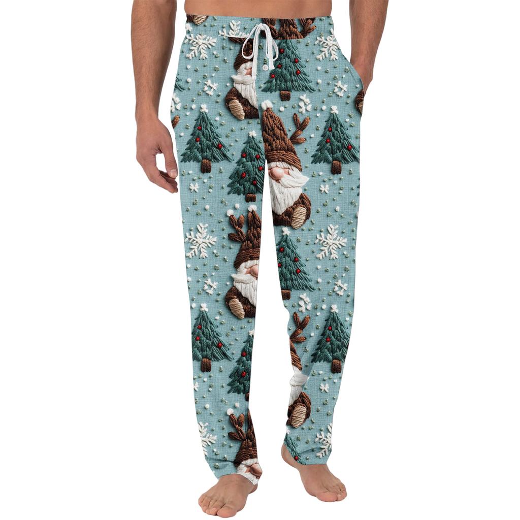 Men's Christmas-Printed Pocket & Sleep Pants | Soft Cotton Blend, Elastic Waist