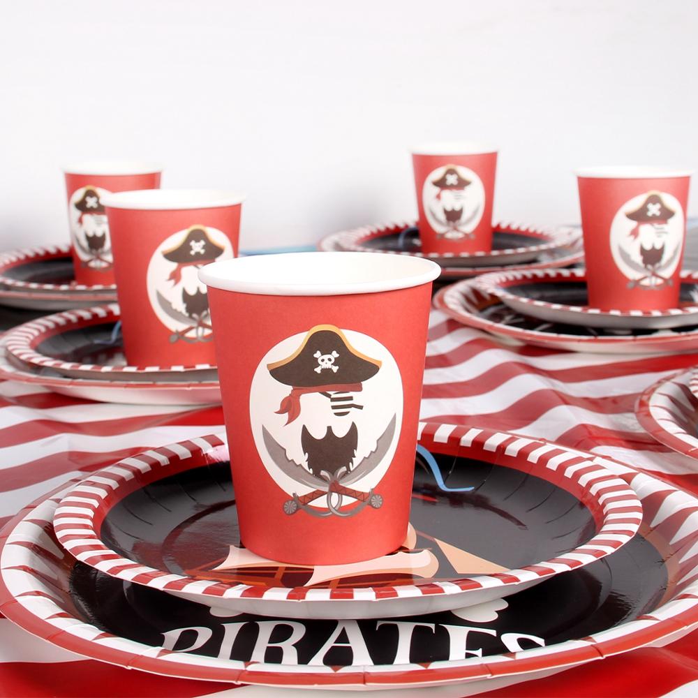 Pirate Theme Disposable Tableware Happy 1st Birthday Party Decorations Kids Napkins Paper Plates Pirate Birthday Party Supplies