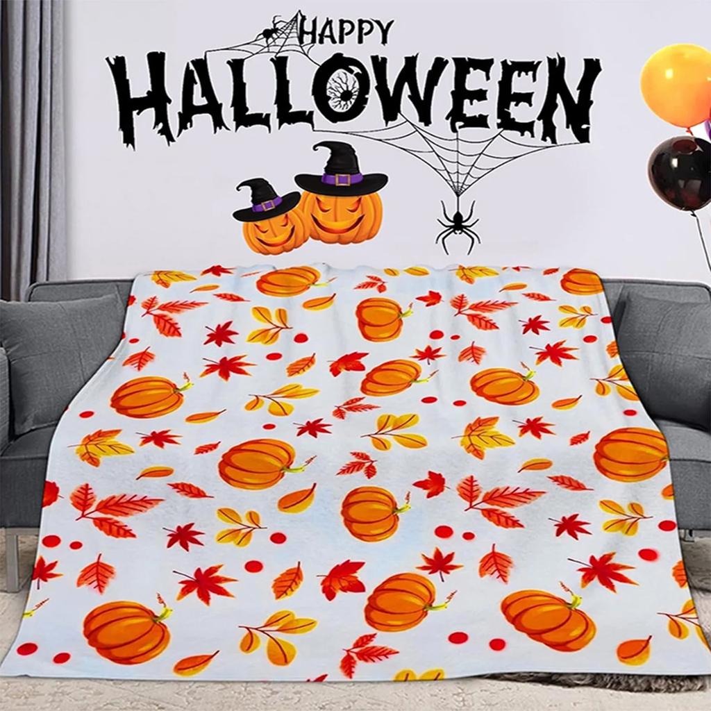 Halloween Pumpkin Maple Leaf Printed Flannel Blanket