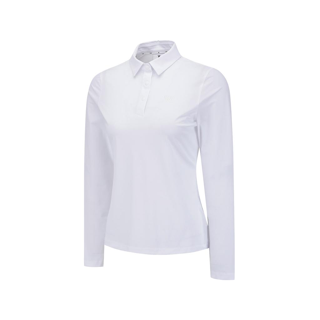 ANEW GOLF Women Solid Long Sleeve Collar T-Shirt_Wh