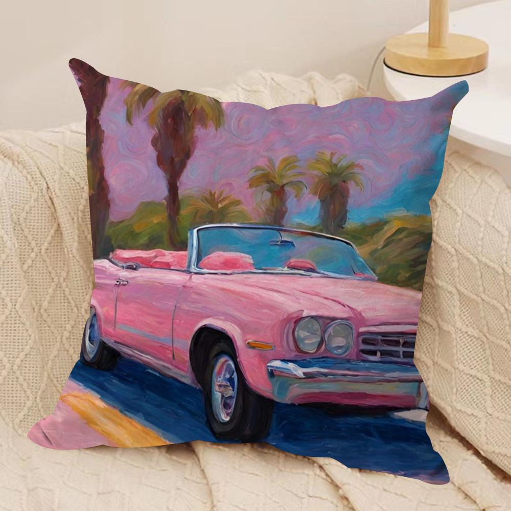 Watercolor Car Cushion Cover Silky Short Plush DoubleSided Printed Pillow Case for Sofa All Seasons Home Decor Gift
