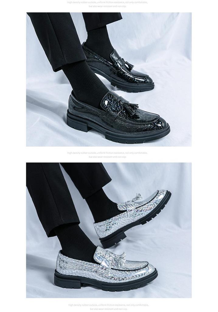 Men's Plus Size Tassel Leather Shoes for Formal Wear, Spring/Autumn Glossy Patent Finish, Perfect for Weddings and Business.