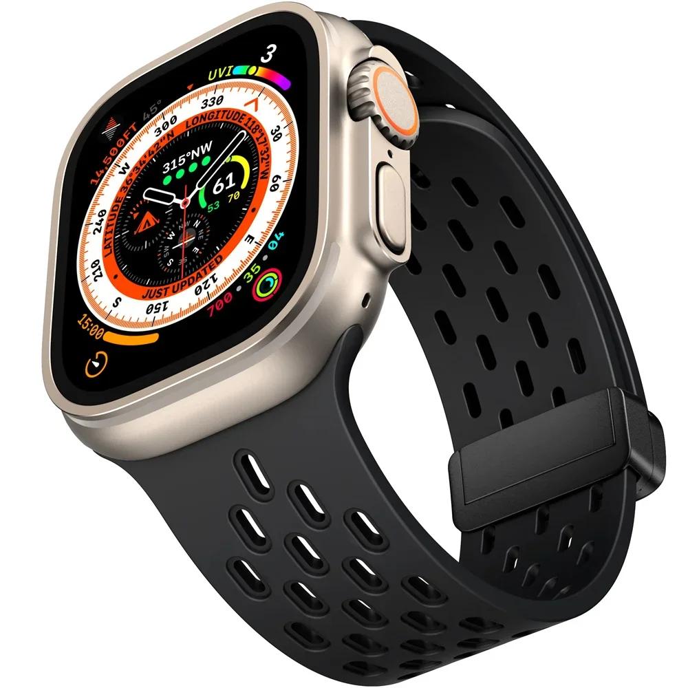 Magnetic Band For Apple watch ultra 2 Strap 49mm 44mm 40mm 42mm 44 45 mm Silicone Bracelet iWatch Series 9 7 8 se 6 5 41mm 45mm