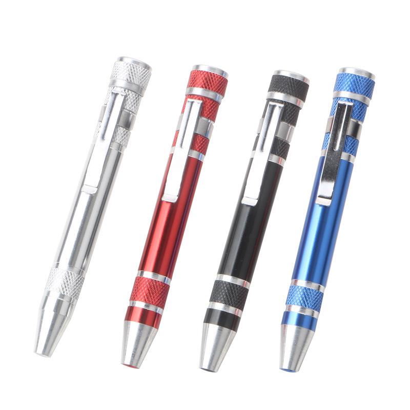 8-in-1 Multi-purpose Aluminum Alloy Screwdriver Pen with Flat & Cross Heads