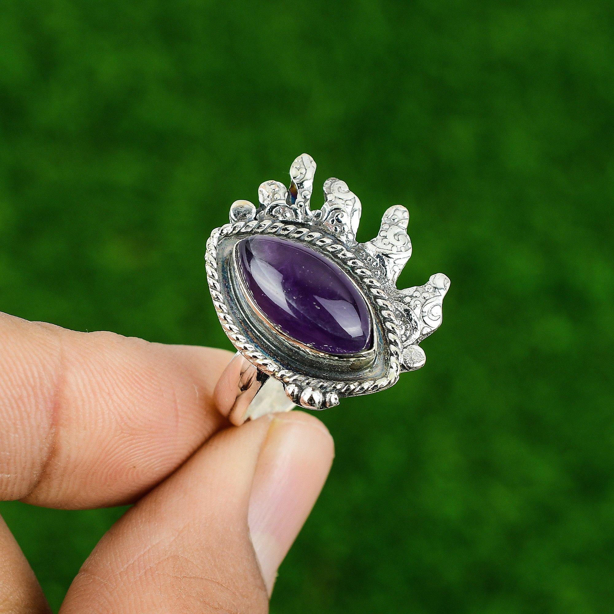 

Подарок для нее Кольцо из серебра 925 пробы с натуральным африканским аметистом, штабелируемое, регулируемое Adjustable