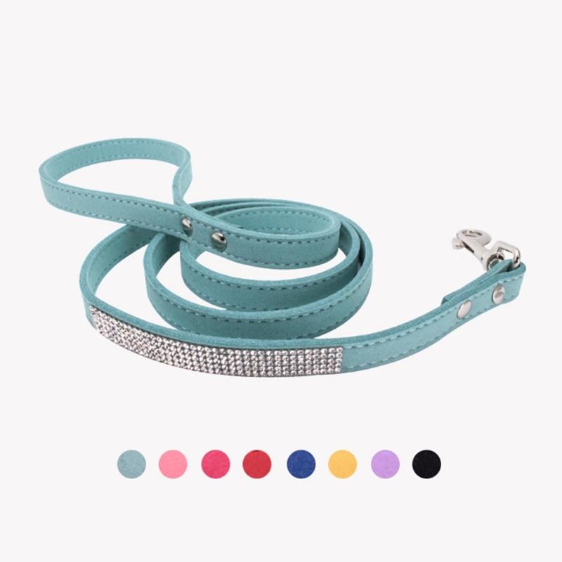 Rhinestones Dog Collar Cute Dazzling Sparkling Soft Suede- Leather Dog for Cat Rhinestones Collar Crystal-DiamondP