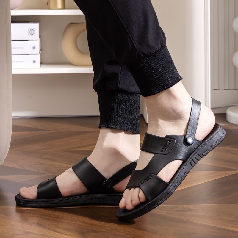 Men's Leather Thick Sole Beach Summer Outdoor Dad Non-Slip Wear-Resistant Dual-Purpose Cool Slippers